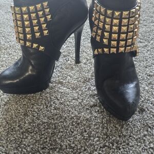 MICHAEL Michael Kors Black and Gold Studded Ankle Booties